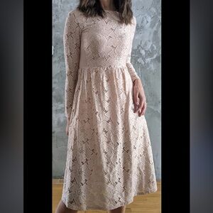 H&M Lace Long-Sleeve Dress in Beige, Size S, Pre-Loved Like New